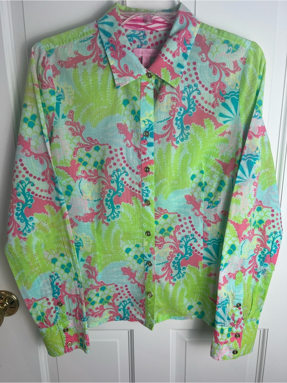 Lilly Pulitzer Bright Coral & Lime Tropical Button-Up Shirt